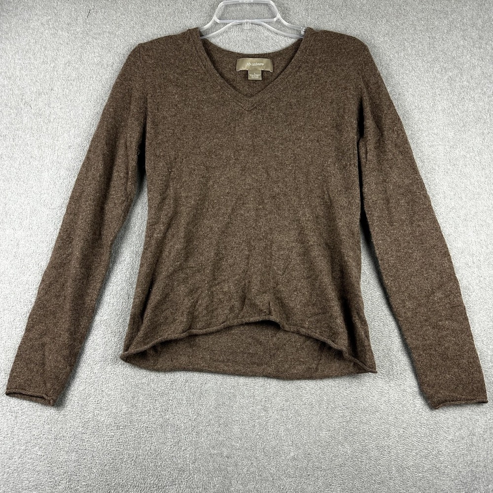 Ply Cashmere Sweater Womens Large Brown 100% Cashmere V Neck Pullover Soft Cozy